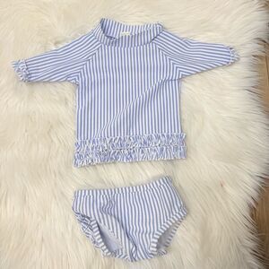 Ruffle Butts Blue and White Striped Rashguard Set - Size 3-6 months